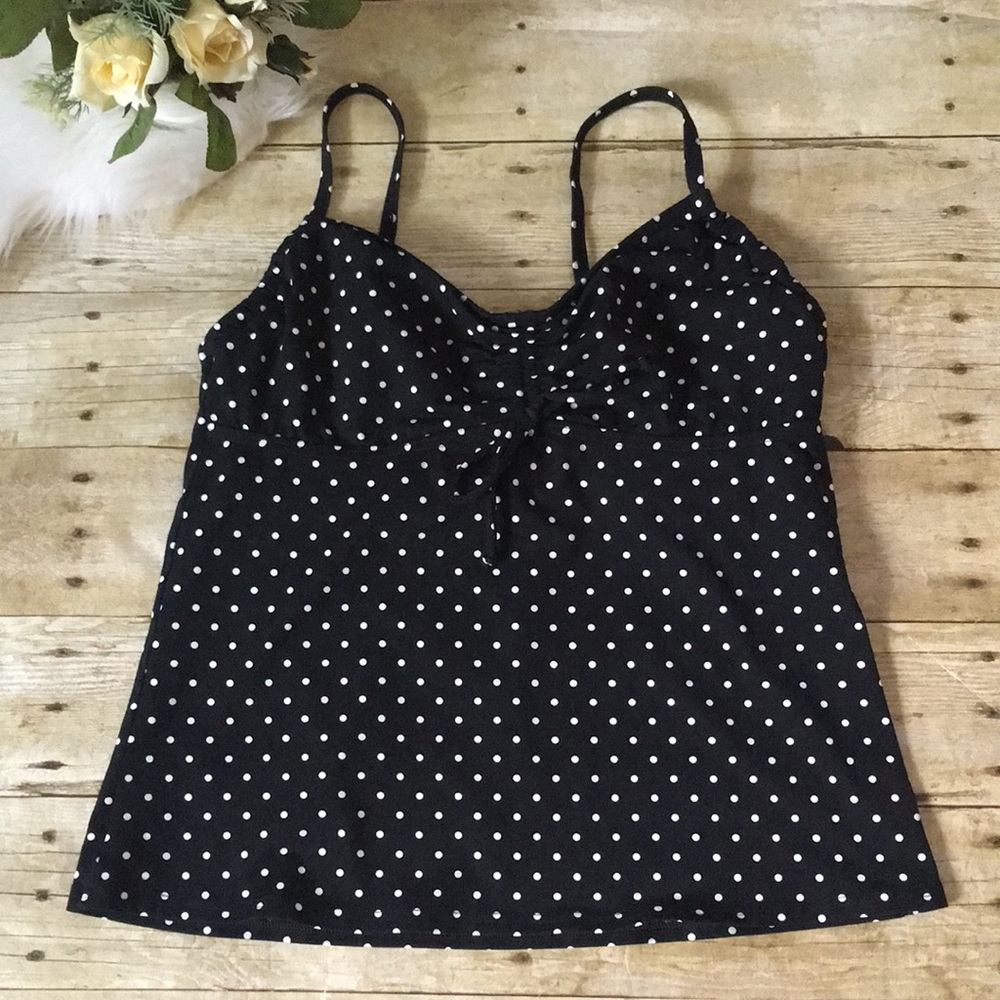 Lands' End Black with White Polka Dot Tankini Top